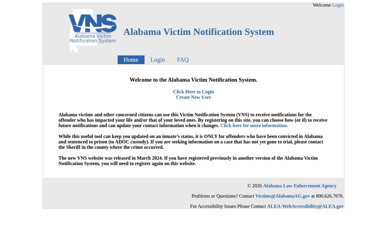 Lamar County VINELink release check Alabama VNS registration source